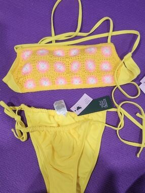 Yellow Crochet Accent Wild Fable Bikini Set